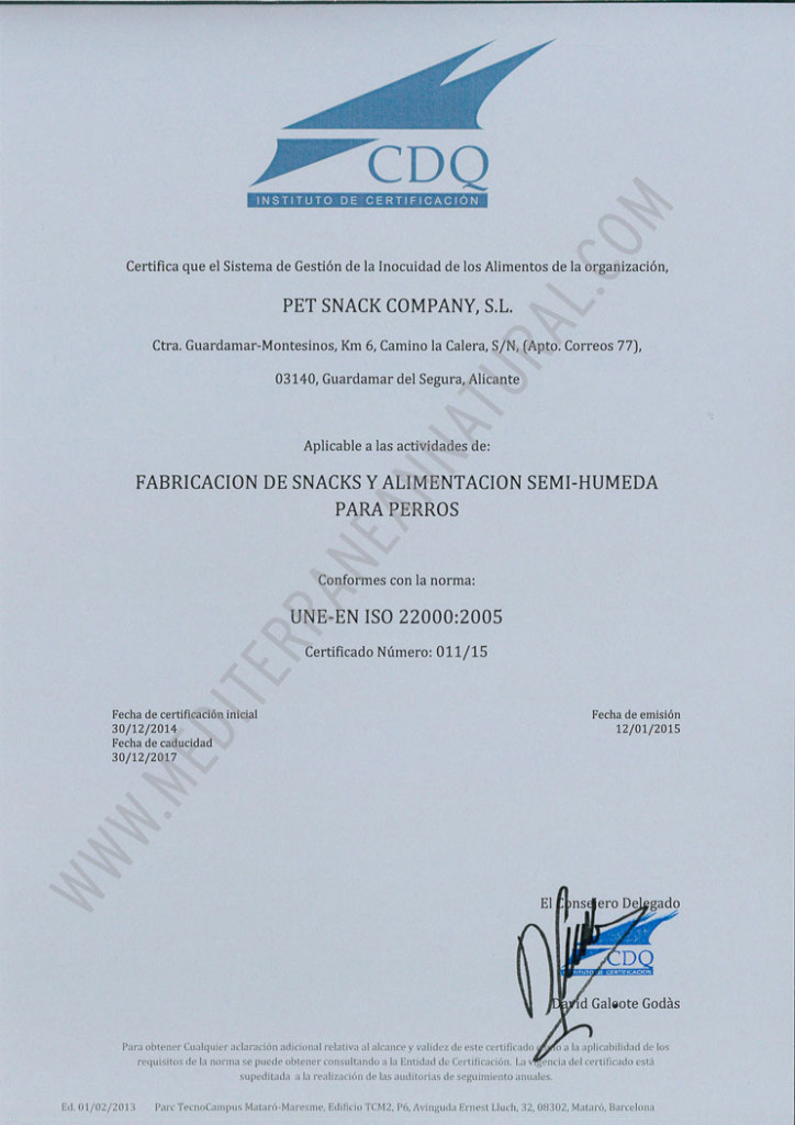 Mediterranean Natural certificada con la ISO 22000/2005 de calidad alimentaria