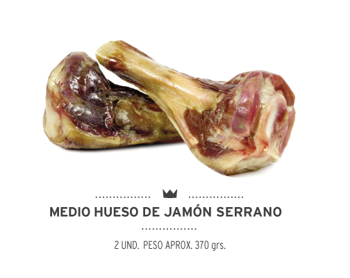 Dos unidades de medio hueso de jamón serrano para perros. Two units of half ham bone for dogs.