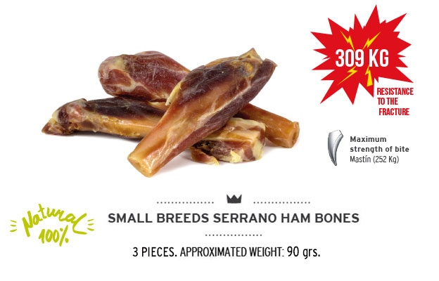 Serrano mini ham bone of Mediterranean Natural for dogs. Resistance fracture