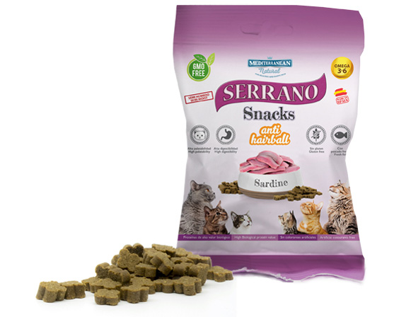 Serrano Snacks para gatos Mediterranean Natural antihairball con sardina