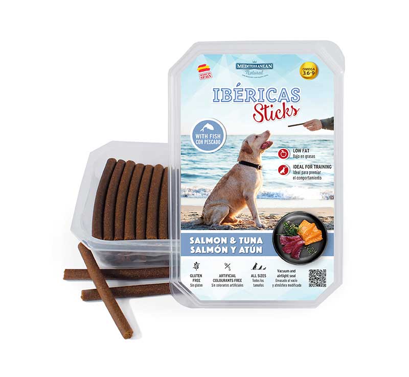 Estuche Ibericas Sticks 800 gramos Salmon Atun Mediterranean Natural Para Perros