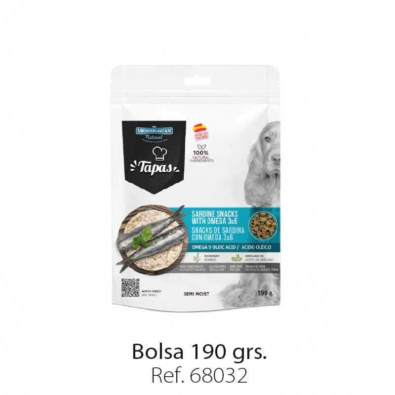 Bolsa snacks Tapas Mediterranean Natural para perros sardina