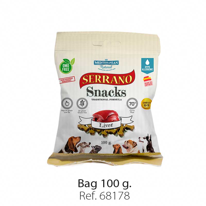 Serrano Snacks for dogs, liver bag, Mediterranean Natural