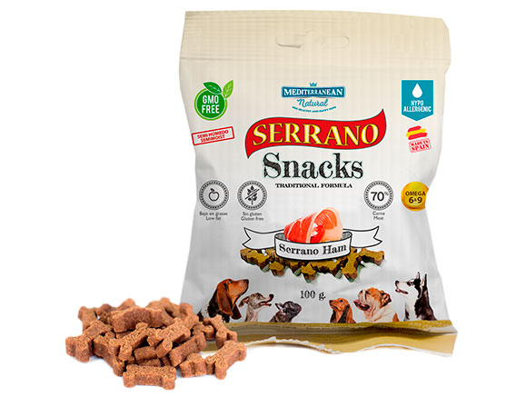 Serrano Snacks para perros, bolsa de jamón serrano, Mediterranean Natural
