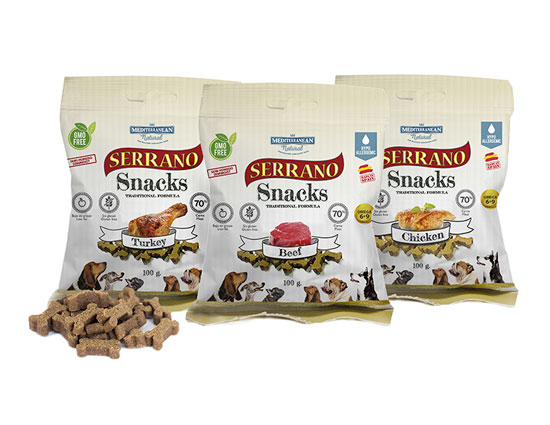 Serrano Snacks para perros. Premios de Mediterranean Natural