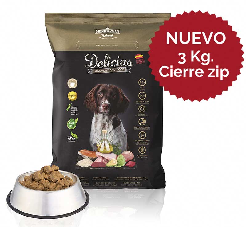 Nuevas Delicias: alimento para perros de 3 kg con cierre zip de Mediterranean Natural
