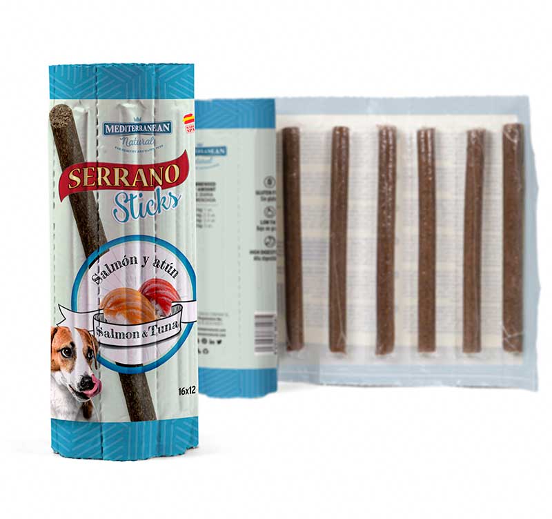 Barritas individuales Serrano Sticks para perros de pescado salmón y atún