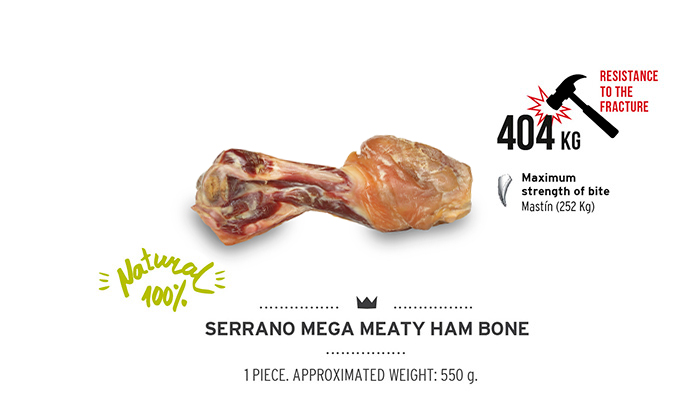 Mega meaty Serrano Ham Bone for dogs. Sin gluten. Gluten free. Hecho en España. Made in Spain.