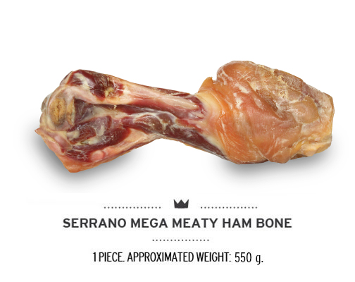 Mega meaty Serrano Ham Bone for dogs. Sin gluten. Gluten free. Hecho en España. Made in Spain.